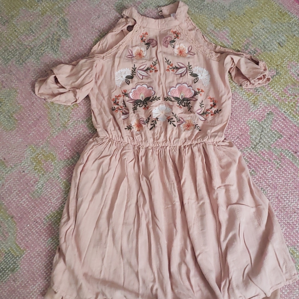 Embroidered cold shoulder dress